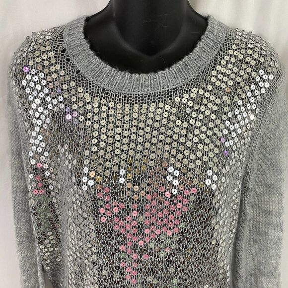 Michael Kors Sequins Gray Alpaca Wool Blend Sweater Size Medium - Picture 8 of 10